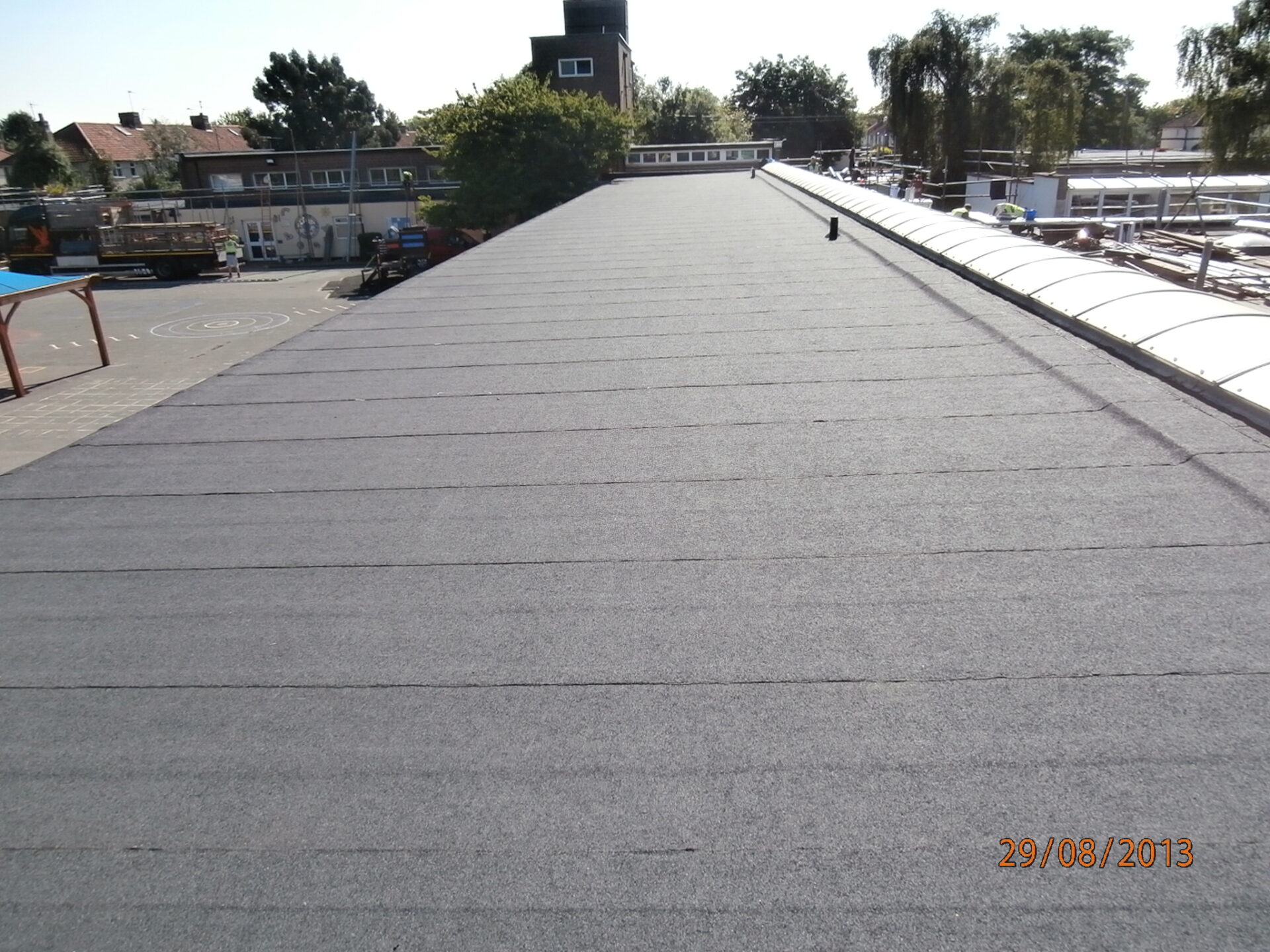 Large newly completed flat roof.